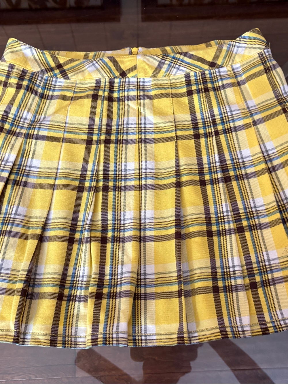 Pleated Yellow Plaid Mini Skirt